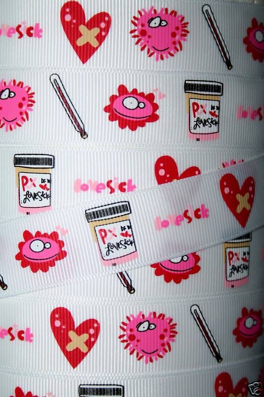 LOVE SICK VALENTINE GROSGRAIN RIBBON WHITE  