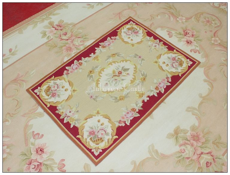 X6 Needlepoint Rug LIGHT PINK IVORY CREAM Shabby Pastel Chic 