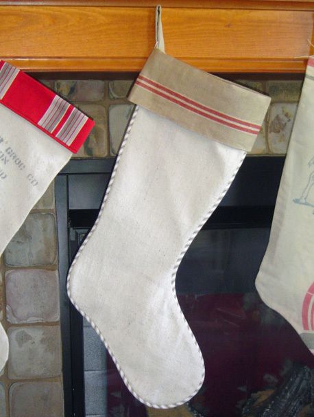 Christmas Stocking Vintage Grain Sack & Mangle Cloth  