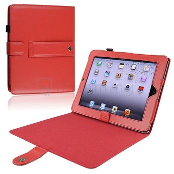 For Apple iPad 1 Red Leather Case w/Stand+Film+Stylus  