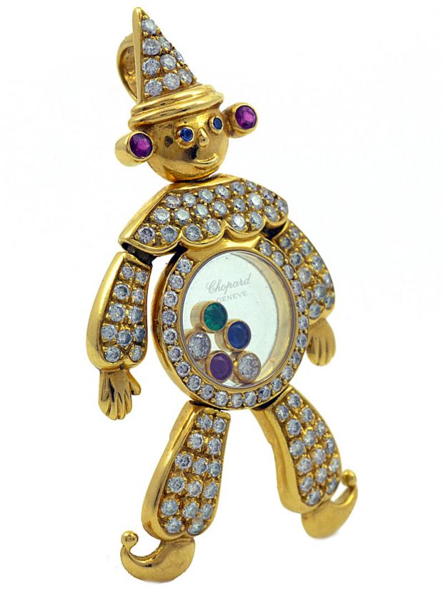 Chopard Happy Diamond 18k Rare Clown Pendant 2 Pave Emerald Sapphire 