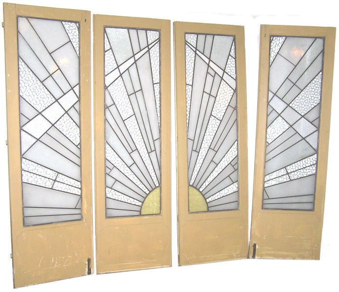 Set of 4 French Art Deco Stained Glass Doors & Frame  