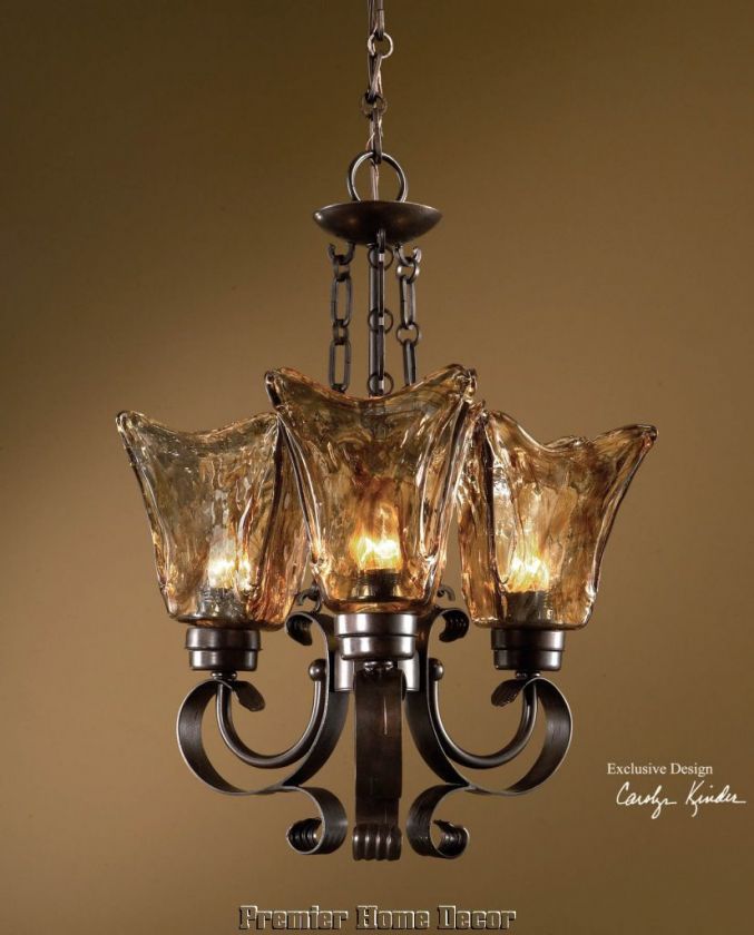 Old World Tuscan 3 Light Bronze Chandelier Colored Glass Globes  