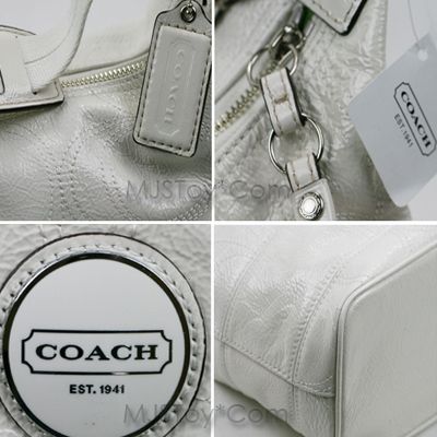 NWT Coach Signature Stripe C Stitch Leather Hobo Bag White Handbag 