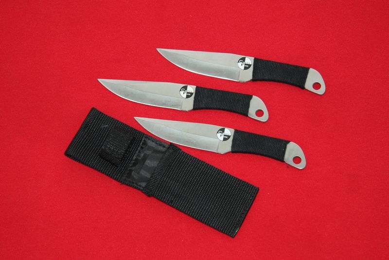 3PC Steel NINJA Throwing Knife Set Cord Wrapped  