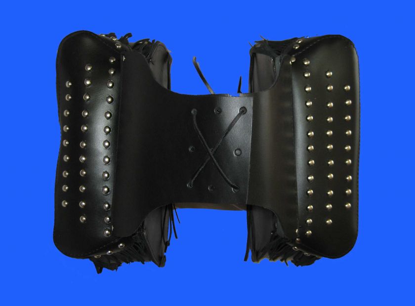 Studs Fringe Leather Throwover Motorcycle Saddle Bags  