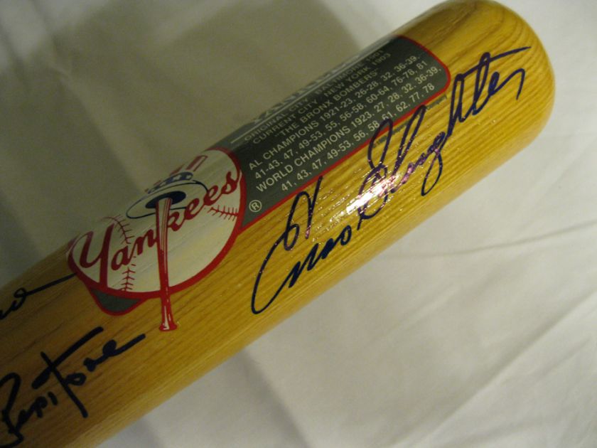 Berra Slaughter Pepitone Skowron Baur Ford Signed Bat  