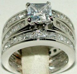 1ct PRINCESS CUT CZ Wedding W Eternity 3 RING SET SZ 9  