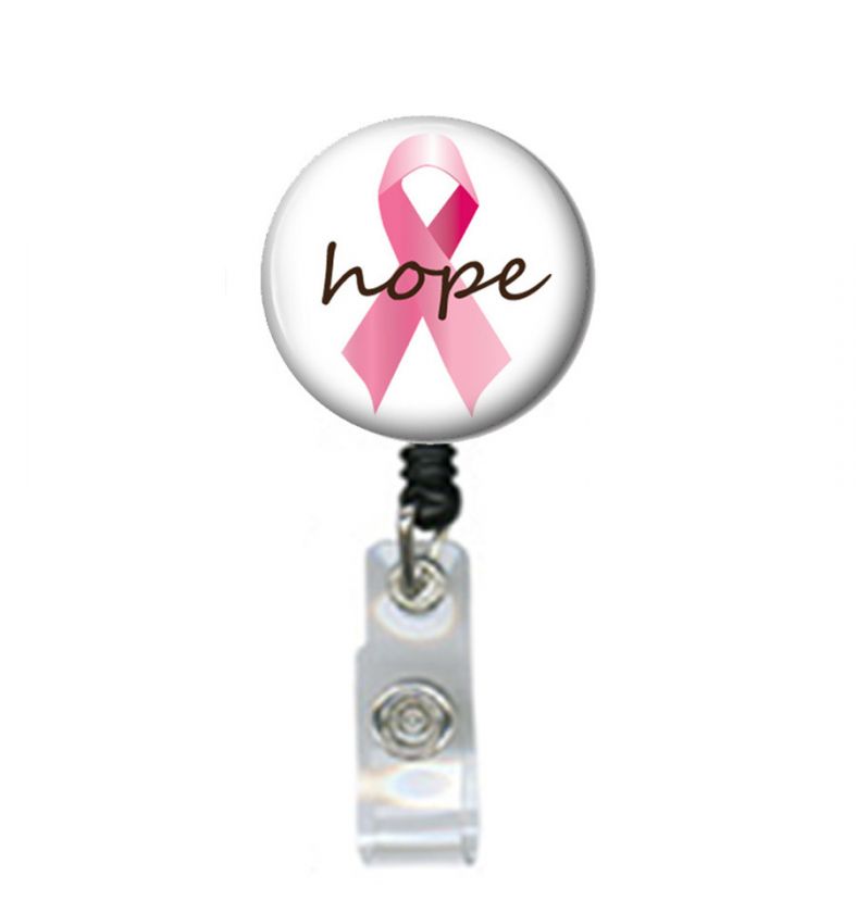 Retractable ID Badge Holder Badge Reel Breast Cancer  