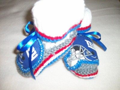 NFL NEW YORK GIANTS, CUSTOM HANDMADE KNIT BABY BOOTIES  