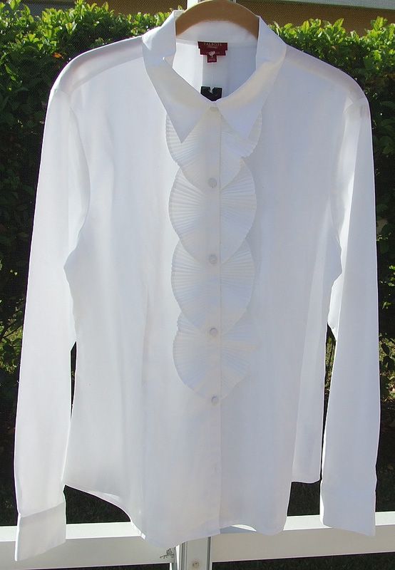 TALBOTS WOMAN WHITE RUFFLE LONG SLEEVE TOP SHIRT 14 NEW  