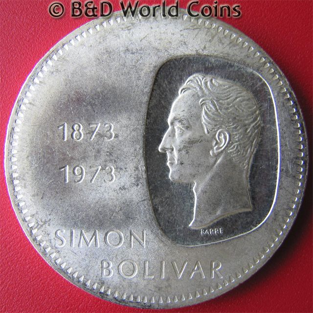 VENEZUELA 1973 10 BOLIVARES .87oz SILVER 39mm CROWN  