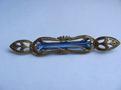   EDWARDIAN VICTORIAN ORNATE LARGE BLUE SAPPHIRE BAGUETTE C CLASP BROOCH