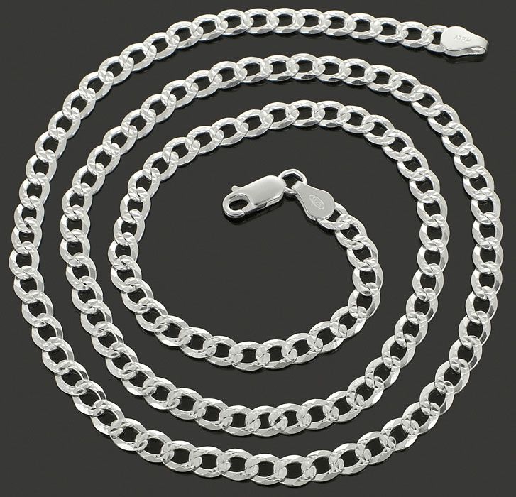 18 24 Inch Diamond Cut Cuban/Curb Link .925 Sterling Silver Mens Chain 