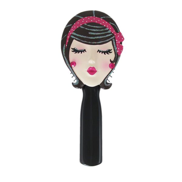 Hand Hair Brush Sleeping Girl Face Brunette Fuchsia Bow  