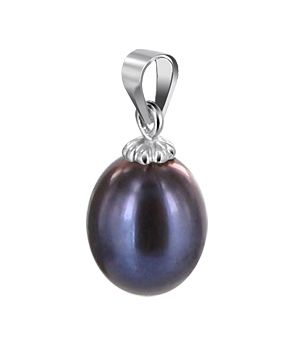 Black Cultured Pearl Sterling Silver Drop Pendant  