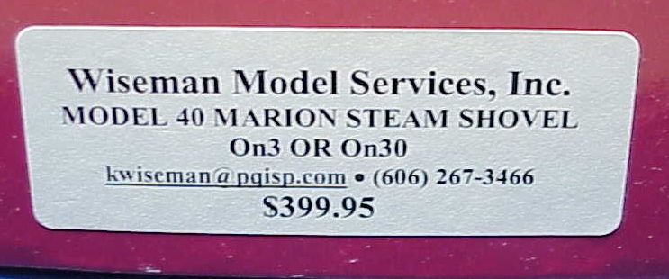 On3/On30 WISEMAN D&RGW MARION STEAM SHOVEL OQ KIT  