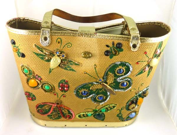 Vintage Faux Enid Collins Bugs II Purse Rhinestones Soure Bag LOVELY 