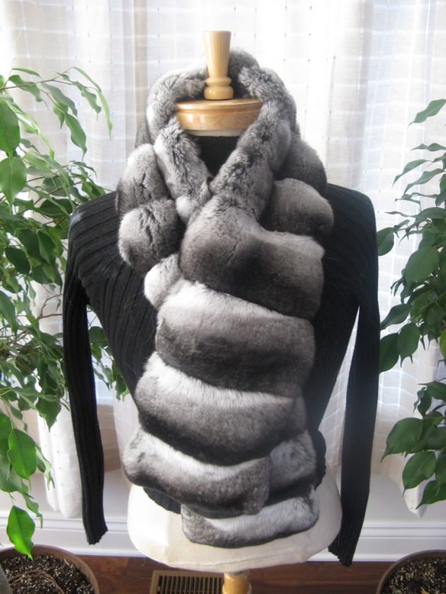 NEW WOMENS XX DARK EMPRESS CHINCHILLA FUR WRAP COLLAR SCARF STOLE 