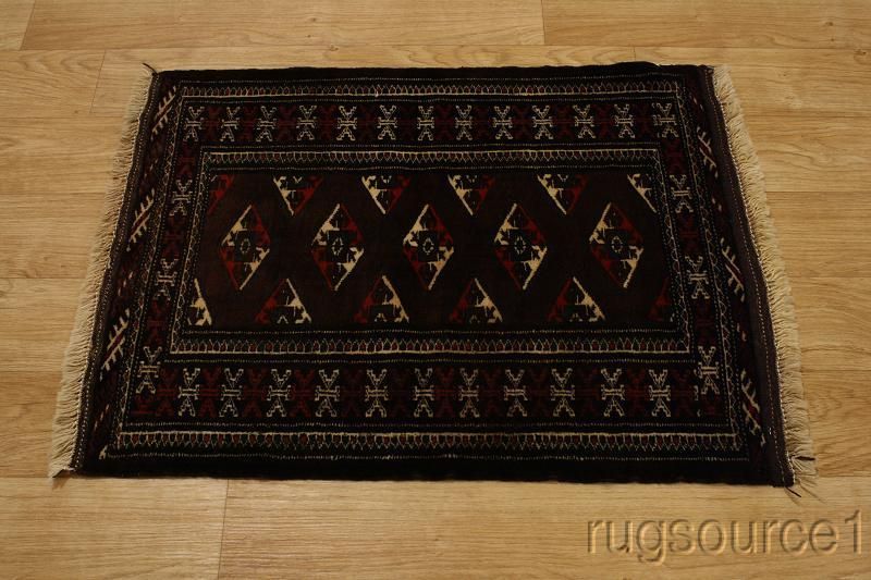   SQUARE BURGUNDY 3X3 TURKOMAN PERSIAN ORIENTAL AREA RUG WOOL CARPET