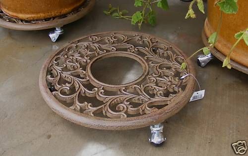 Cast Iron Plant Trivet ~ Caddy Plant Stand w/Wheels  