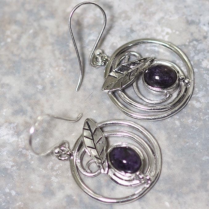 SIBERIAN CHAROITE .925 STERLING SILVER EARRINGS (D452)  