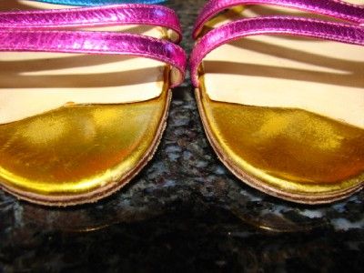 OMBELINE PARIS Metallic LEATHER Heels Sandals 7 FAB  