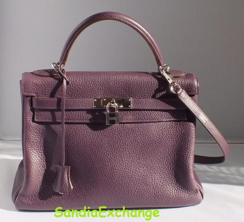   Hermes Kelly 32 cm Raisin Purple Clemence Retourne PHW Rare Mint