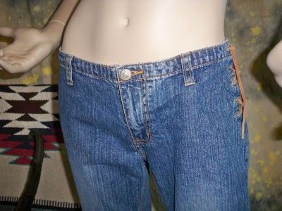 SeXy WESTERN vtg JORDACHE leather trim LOW RISE flare blue JEANS 7/8 