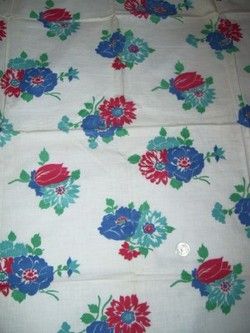 Full Vintage Feedsack Blue, Aqua and Red Flowers  