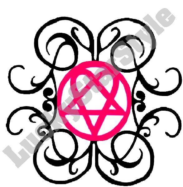 Nail Decals Set of 20   Pink Black Heartagram Scrolls  