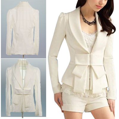 Ladies Shawl Collar Bowknot Decor Long Sleeve Blazer Jacket  