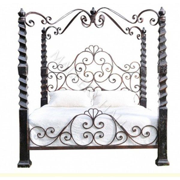 Romantic Tuscan Hand Forged Iron Queen Canopy Bed  