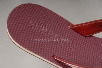 NIB Burberry Check Rubber Flip Flops Berry Red & Nickel  