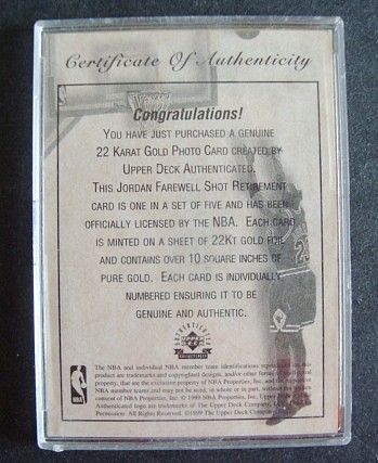 1999 UPPER DECK MICHAEL JORDAN 22K GOLD CARD CHICAGO,IL  