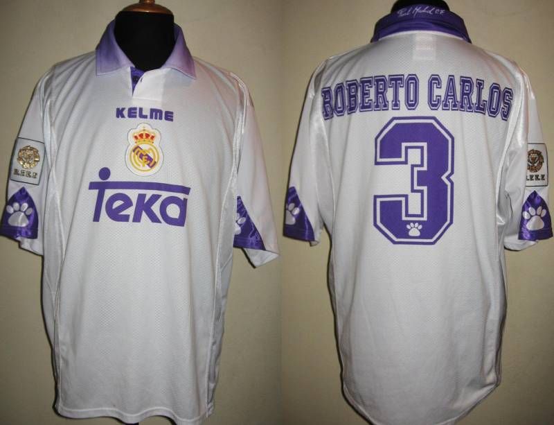 ROBERTO CARLOS REAL MADRID SPAIN MATCH WORN SHIRT 1998  