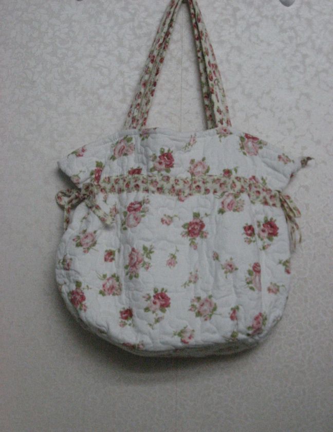 Quilted Cotton Rose Country Floral print Shabby Flower Diaper Tote Bag 