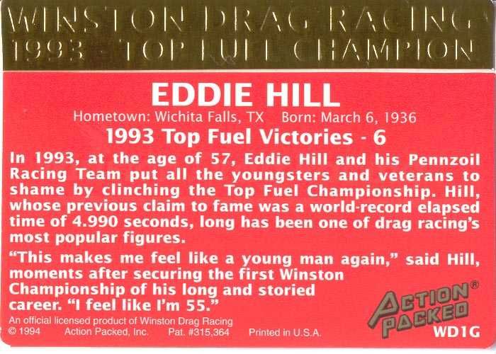 EDDIE HILL 1994 Action Packed NHRA 24kt GOLD CARD  
