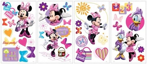 33 New MINNIE MOUSE BOW TIQUE WALL DECALS Disney Stickers Girls Pink 