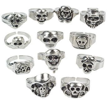 12 Pewter Tone PiRaTe SkuLL Rings Party Favors Lot Costume Jewelry 