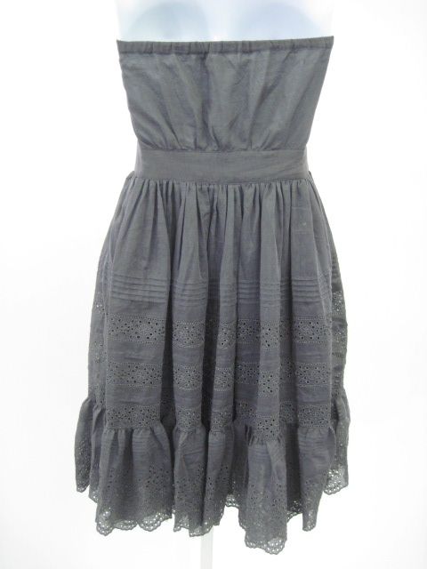 JENNY JEN Gray Silk Strapless Eyelet Dress Size 2  