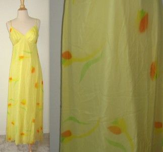 Vtg 60s long full length party day garden Yellow Chiffon Hostess Gown 