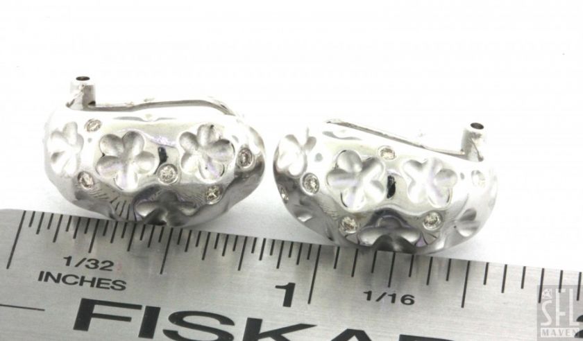 18K WHITE GOLD LOVELY ELEGANT .24CT VS DIAMOND FLOWER SHRIMP EARRINGS 