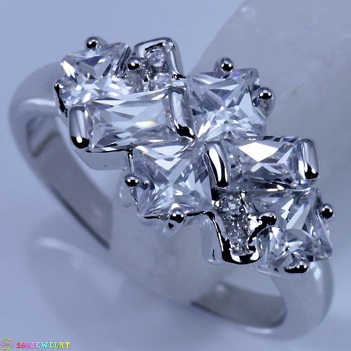 DELIGHTFUL WHITE TOPAZ GEMS SILVER RING K104 SIZE6.75  