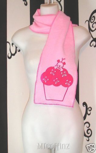 Hot Pink Cute Kitsch Skull Cupcake Kawaii Fleece Scarf  