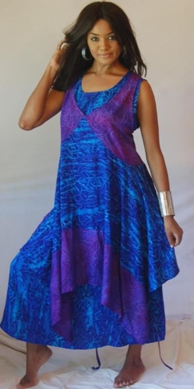 Y980S BLUE PURPLE/DRESS MAXI SET 2X 3X 4X A LINE BATIK SCOOP NECK 