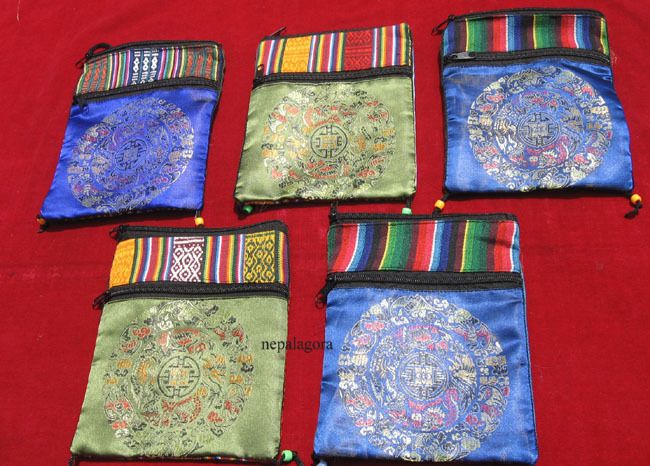   Lot of 5 TIBETAN Mandala silk p.p. size purse bag NEPAL 