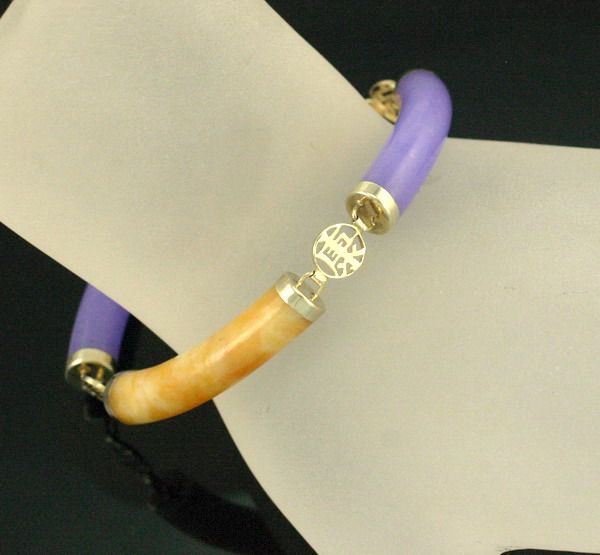Vintage 14K Chinese Jade Multi Colored Link Bracelet  