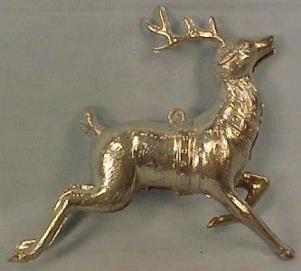 Vtg REINDEER SILVER PLASTIC CHRISTMAS ORNAMENT As Is  