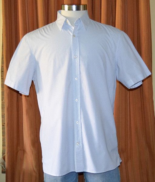 BANANA REPUBLIC WHITE BLUE COTTON S/S SHIRT MENS LARGE  